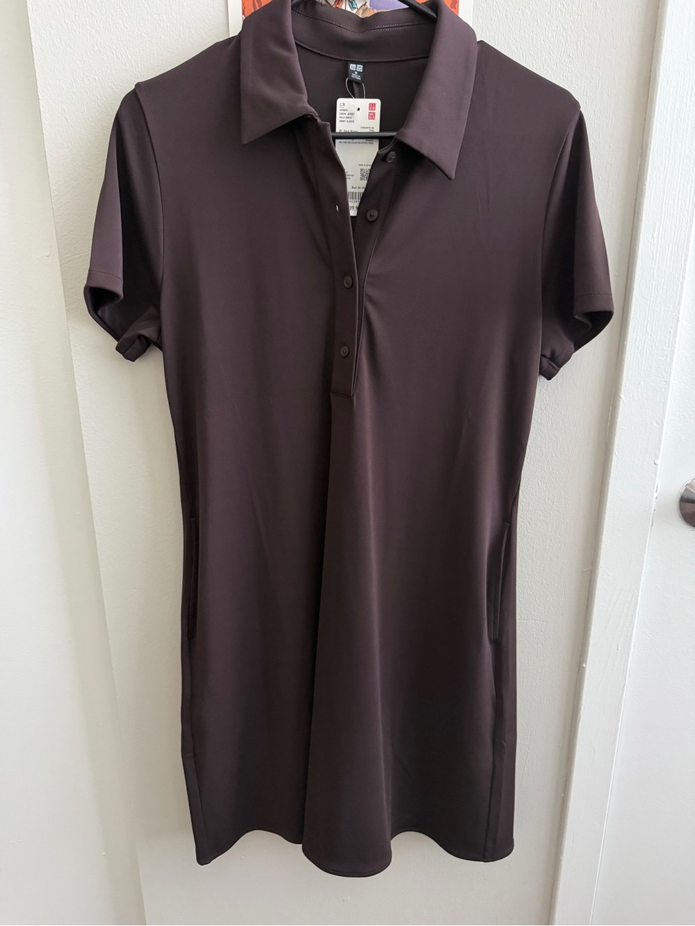 Uniqlo Crepe Polo Shirt Dress in Deep Brown